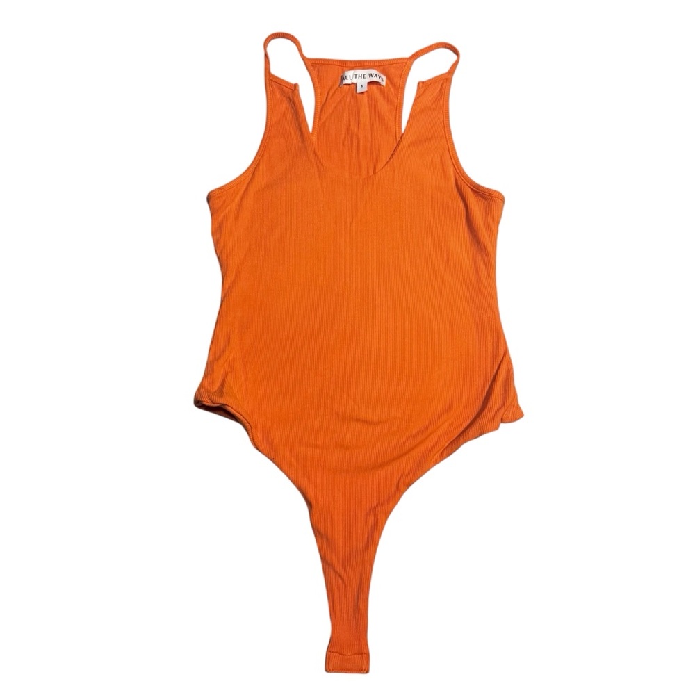 All The Ways Leotard Bodysuit Highneck Cut Out Coral Small